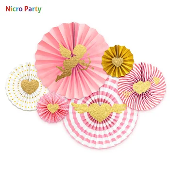 

Nicro 6 pcs/set Pink Gold Valentine's Day Cupid Love Heart Shape DIY Paper Fans Kit Party Supplies #FS22