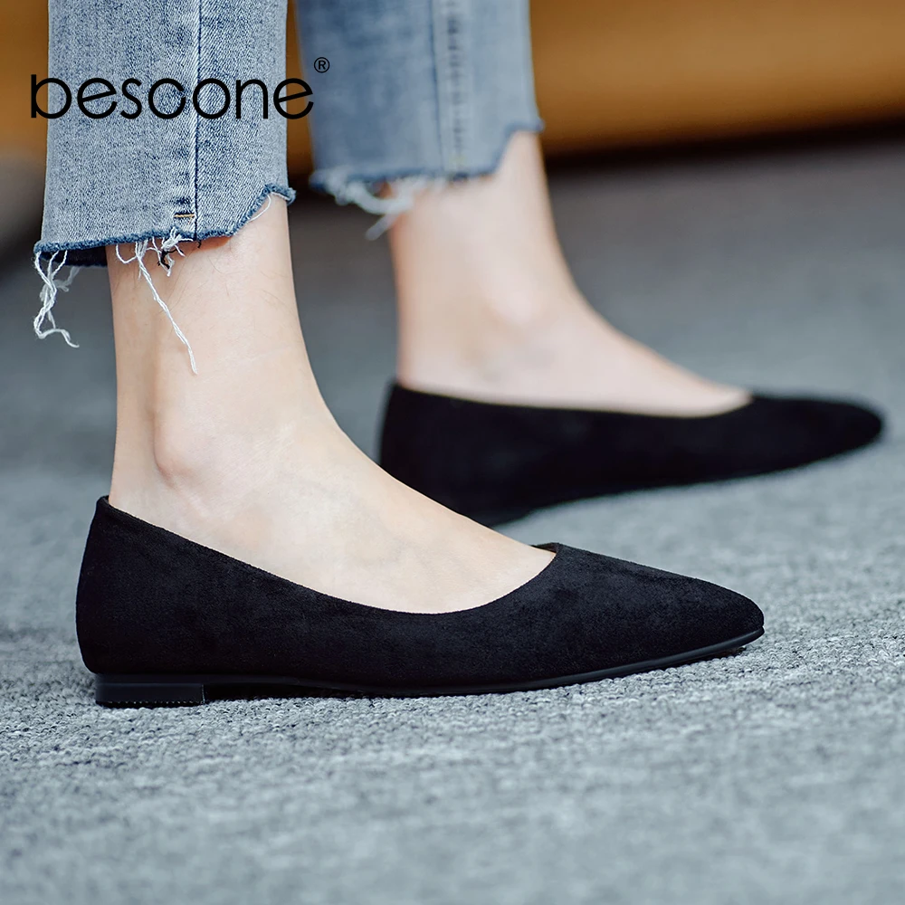 BESCONE Flats Women Leisure Handmade Female Shoes Shallow Solid Big Size 3344 Spring Autumn Concise Office Job Lady Shoes BO858