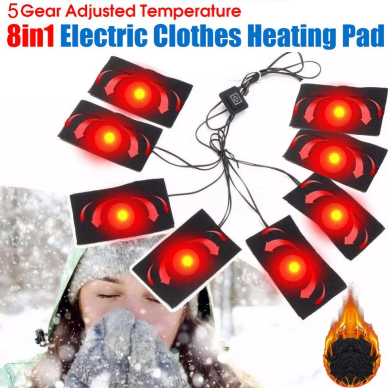

8-in-1 USB Electric Heating Pad 5 Gears Adjustable Thermal Winter Vest Jacket Clothes Heated Warmer