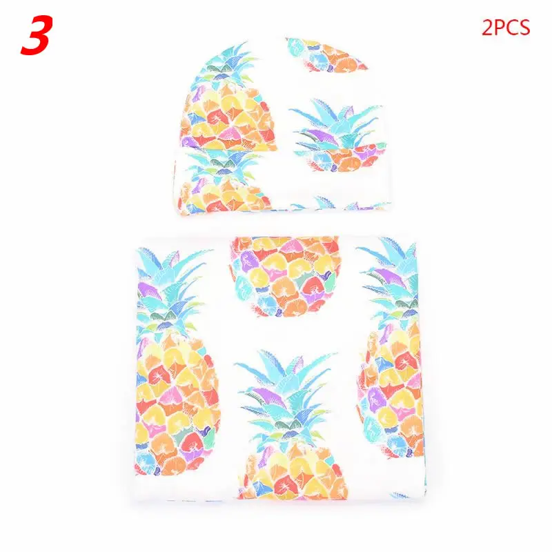 2 Pcs/set Baby Child Cartoon Print Hat Swaddle Wrapped Set Infants Blanket Hats Newborn Shower Gift Photography Props - Color: 3