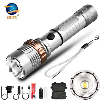 

ZHIYU LED Flashlight Tactical Electric Torch T6 Zoomable 5 Modes Lanterna Torch 18650 Rechargeable Battery for Outdoor Camping