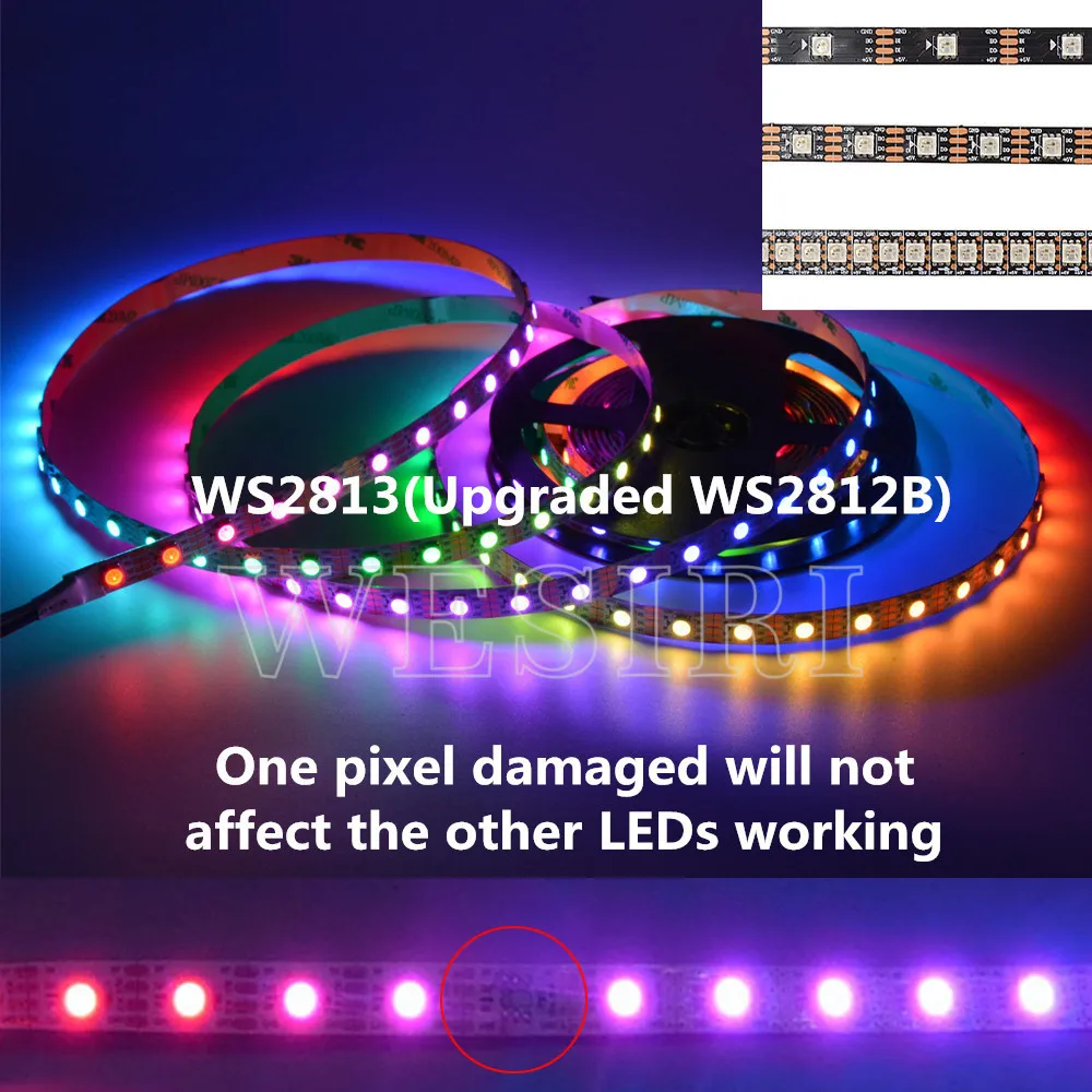 DC5V WS2813 светодиодный пиксельный полоса двойной сигнал 30/60/144 пикселей s/m PCB