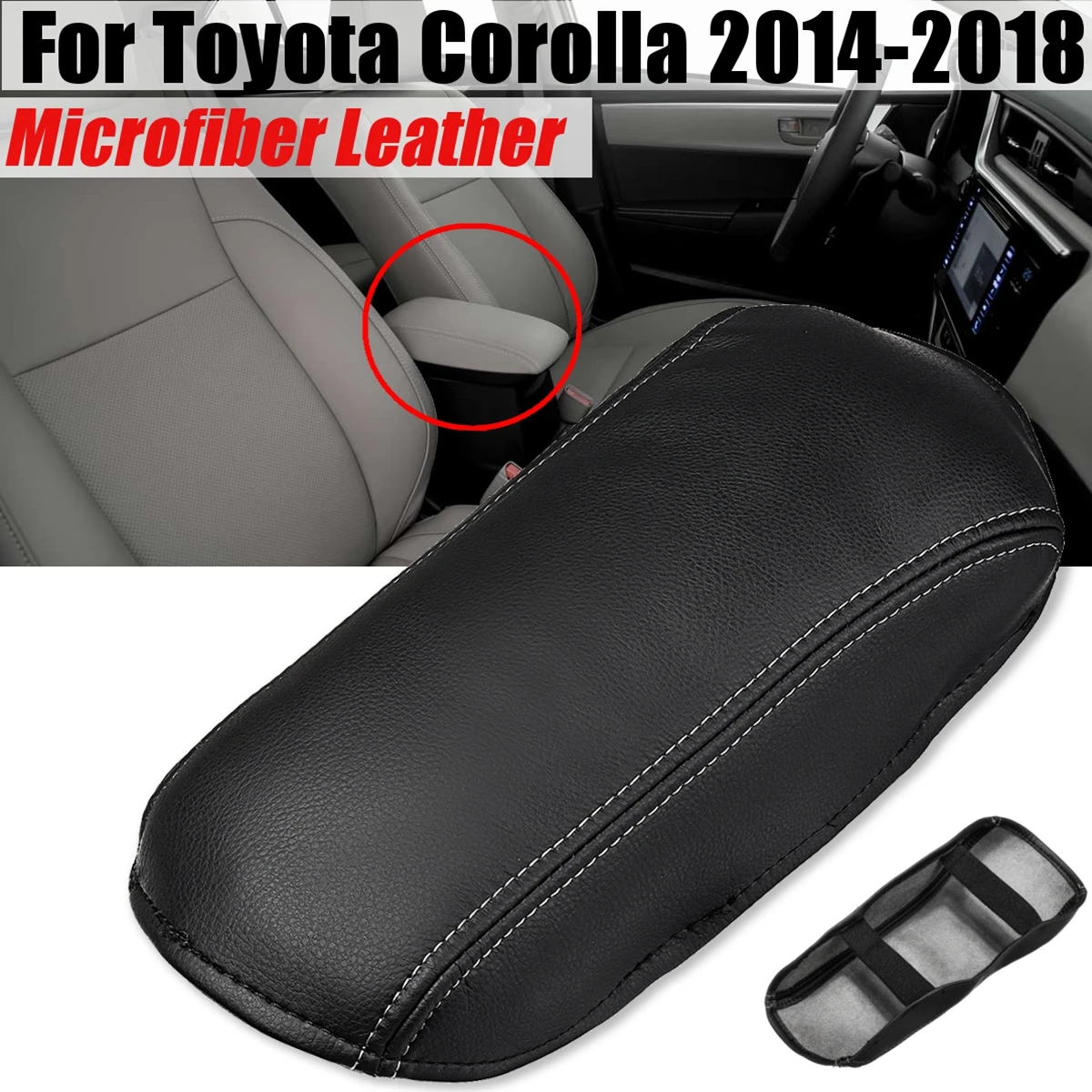 Leegi Car Armrest Box Cover Center Console Saver Covers for 2014 2015 2016 2017 2018 Toyota Corolla,Black with Red Stitches 