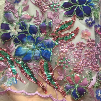 

5yards/pc high grade colorful African tulle lace fabric fashion French net lace fabric with sequins embroidery for dress FCC070