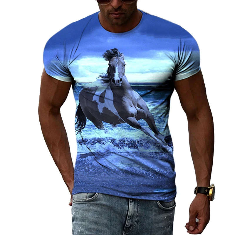 Summer 3D Animal Horse graphic t shirts For Men Fashion Casual O-neck  harajuku Hip-Hop Style Printed short sleeve t-shirts Top