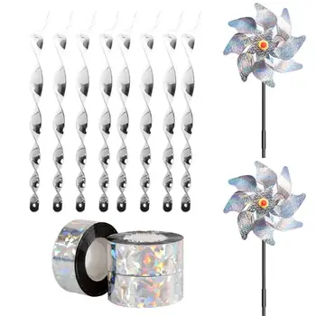 

13 PCs Bird Repellent Devices 8 Pieces Spiral Reflective Scare Rod, 3 Rolls Bird Scare Tape, 2 Pieces Scare Reflective Pinwheeel