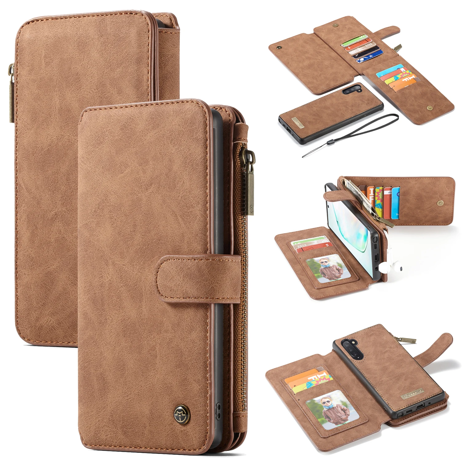 

For Samsung Note10 Flip Case Note9 Magnetic Split Wallet Leather Case Strap Stand Zipper Bag Cover for Samsung Galaxy Note10 Pro