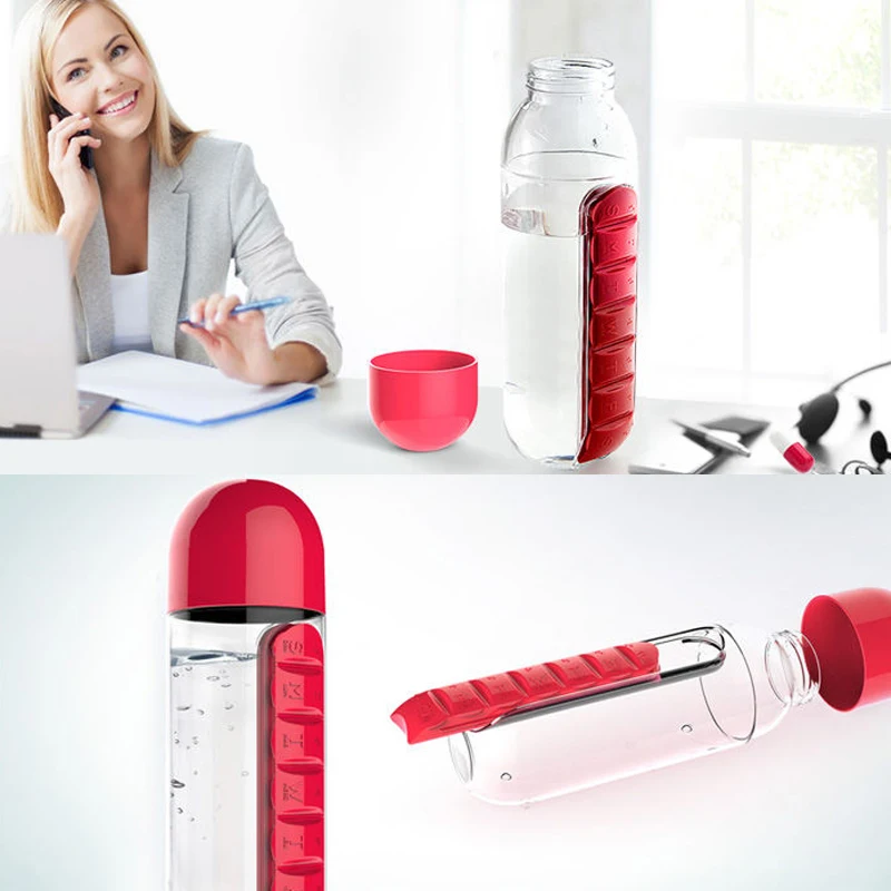 Super 600Ml Water Bottle With Pillbox 24 &Bull; Teknotiq