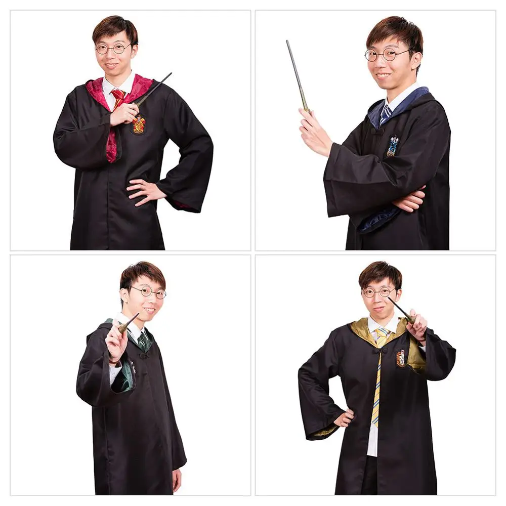

Potter Magic Robe Cape Cloak With Tie Gryffindor Ravenclaw Hufflepuff Slytherin Cosplay Party Costume School Uniform Adult New