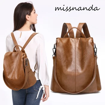

Missnanda Fashionable Leather Shoulder Bag Ladies Casual Anti-theft Backpack Shoulder Bag Student Bag