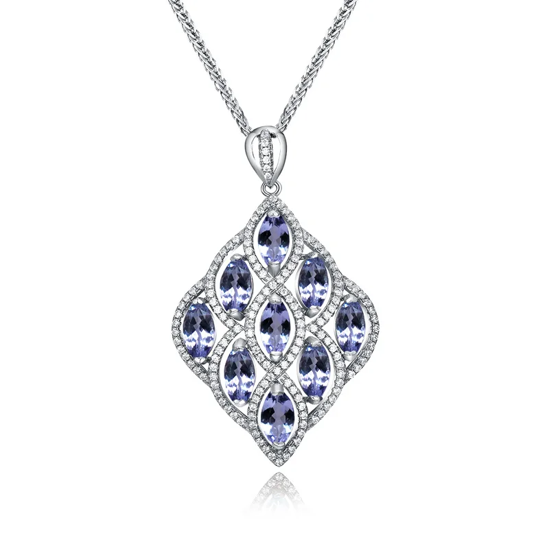 tanzanite pendant Стиль, роскошное 925 Серебряное большое ожерелье с подвеской, натуральный Танзанит, драгоценный камень для женщин, подарок на свадьбу, годовщину, повседневная одежда - Цвет камня: tanzanite pendant