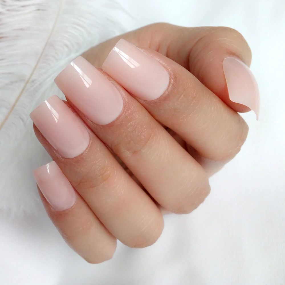 

24Pcs Clear Natural Pink False Nails For Design Shiny Artificial Fake Nails DIY Full Cover Finger Tip Manicure Tools
