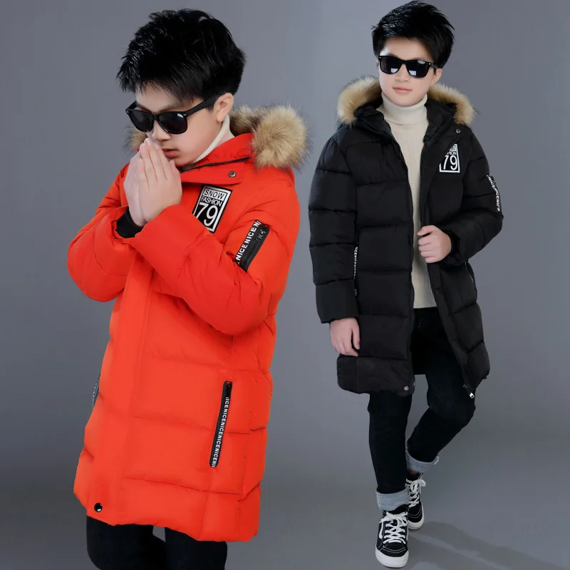 Зимние пуховики для мальчиков модные детские пальто с меховым капюшоном теплая ветрозащитная верхняя одежда для детей плотная одежда для больших мальчиков