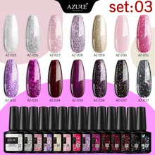 Azul beleza 10 pçs/lote conjuntos de unhas gel semi permanente led gel cor brilhante arte do prego design 8 cores com base superior casaco kits(China)