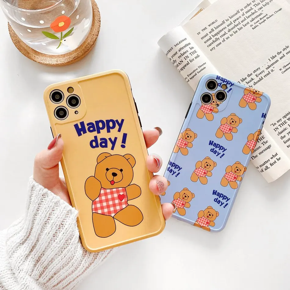 

For iPhone 11 Pro XS Max XR X Case Cute Cartoon Puppet Bear Pattern Phone Case For iPhone SE 8 7 Plus Soft TPU Shockproof Cover