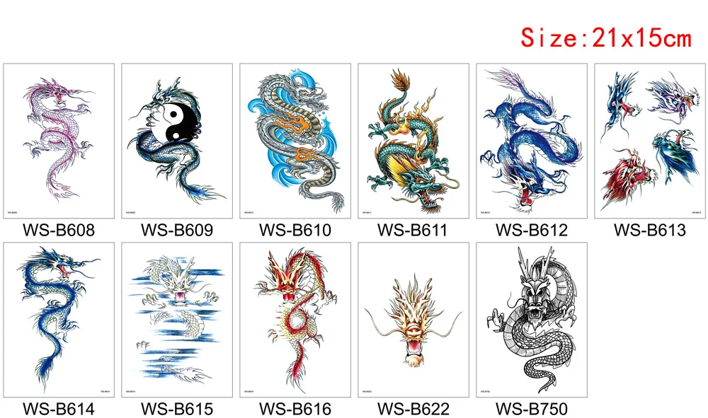 Chinese Dragon Tattoo Fake Water Transfer Waterproof Temporary Body Art Sticker for Woman Man Colored Sleeve Arms Makeup Tattoo 3D Removable (4)