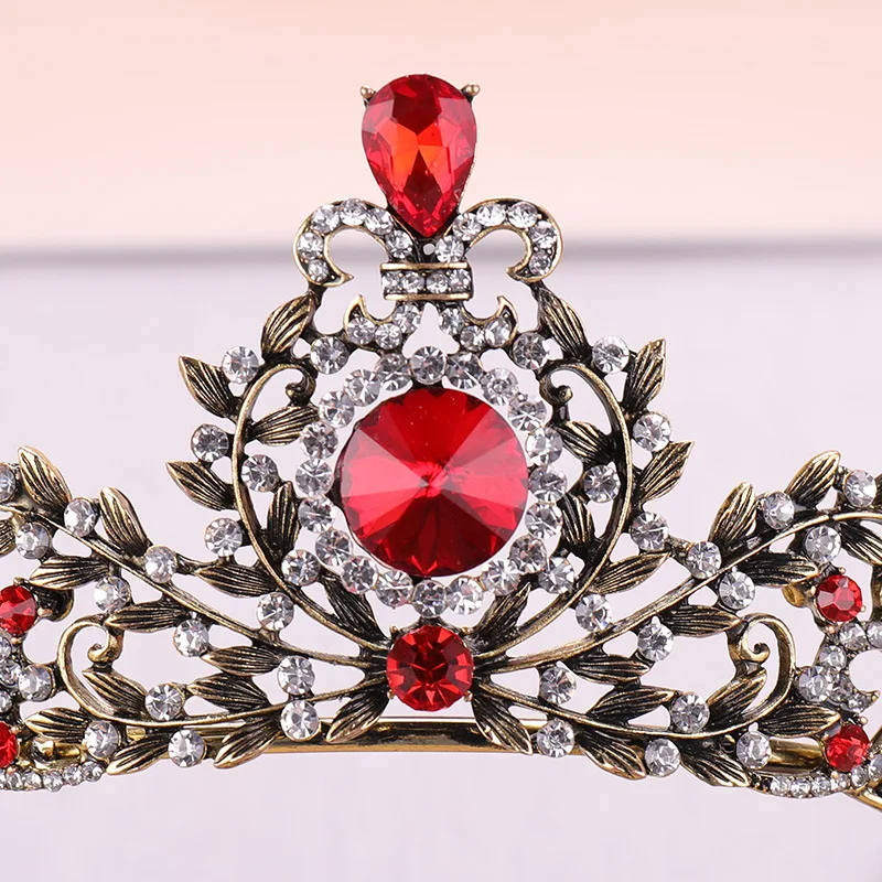 Baroque red Crystal Wedding Prom Tiara Rhineston Bridal Hair Accessories Vintage Princess Pageant Crown For Bride