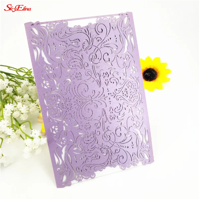 Light Purple 1000 шт./лот набор свадебных пригласительных открыток Свадебный пустой внутренний лист полые приглашения на день рождения Белый Розовый Синий Зеленый 6Z - Цвет: Light Purple