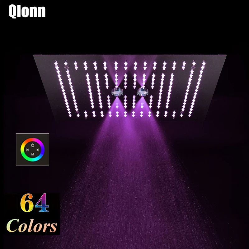 

400*400mm Bathroom 64 Colors Remote /Tounch Panel Control LED Shower Head Rainfall Misty Showerhead 304 Stainless Steel Showers