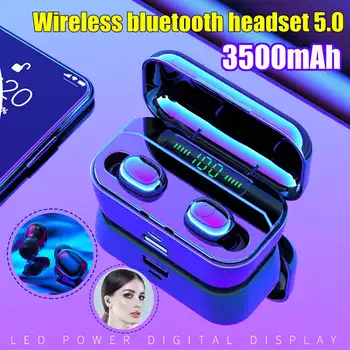 

Wireless Bluetooth V5.0 Earphones Black/White HIFI 3D Stereo Digital Display Headphones Headsets 3500mAh Power Bank Earbuds