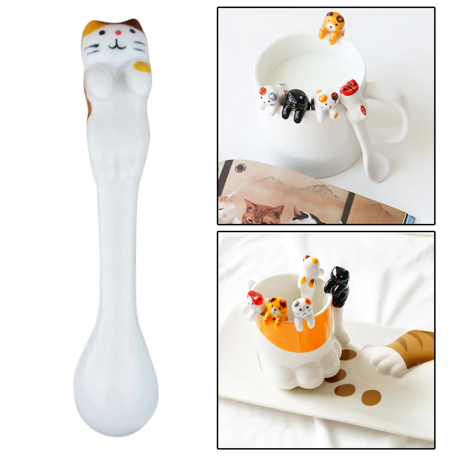 Cute Ceramics Spoon Cat Shape Iced Tea Spoon Teaspoons for Dessert Kitchen 