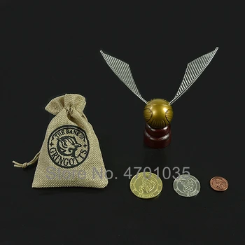 

Harried Gold Ball Snitch and Harry Movie Bank Coins with Gringott Bag