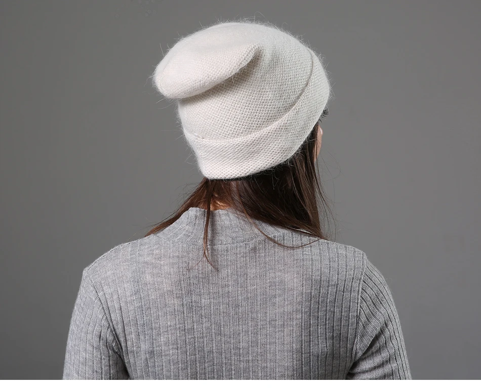 [Rancyword] женские зимние шапки вязанные шапочки из кроличьей шерсти меховая шапка женские настоящие меховые шапочки шапки Gorros сплошной цвет RC