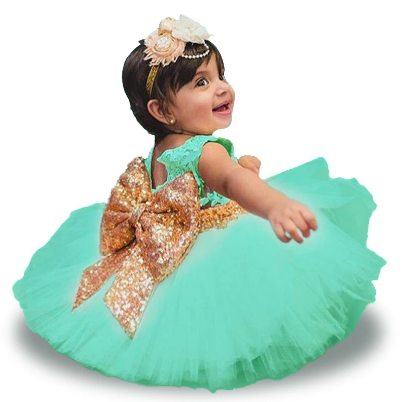 Высококачественное кружевное рождественское платье для девочек Вечерние Платья с цветочным рисунком для маленьких девочек, платье для дня рождения для маленьких девочек 1 год - Цвет: green