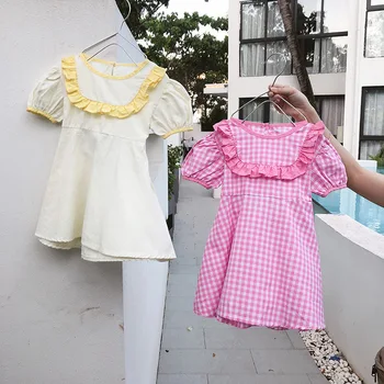 

Baby Girls Ruffles Sweet Dress Backless Summer Cotton Fashion Girls Dresses 1-7 Years