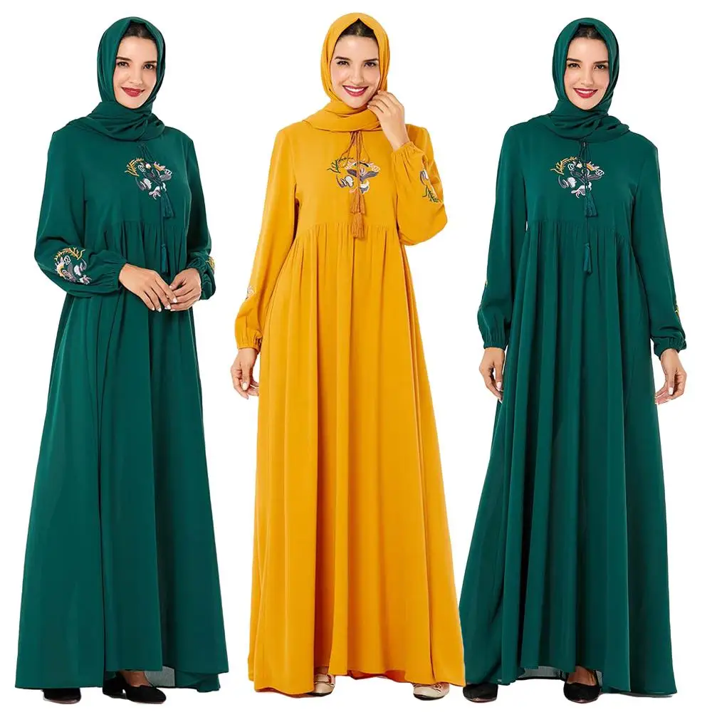 Новинка abaya женское мусульманское платье макси с вышивкой повседневные платья для вечеринок свободные кафтан свободное платье с длинными