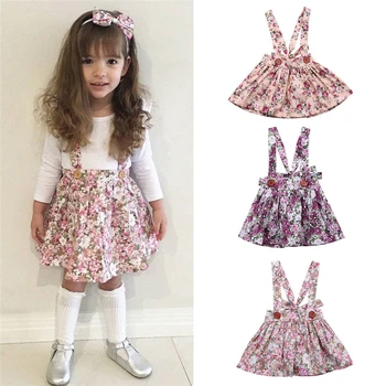 

2019 Sweet Newborn Toddler Baby Girls Floral Party Princess Bib Strap Dress Cute Clothes