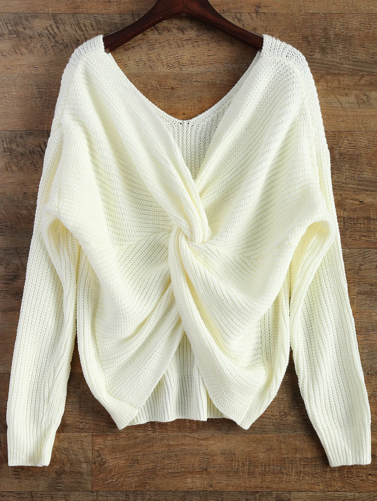 

ZAFUL V Neck Twisted Back Sweater Pullovers Women Solid Long Bat sleeve Tops Sexy Sweaters 2019 Autumn Winter