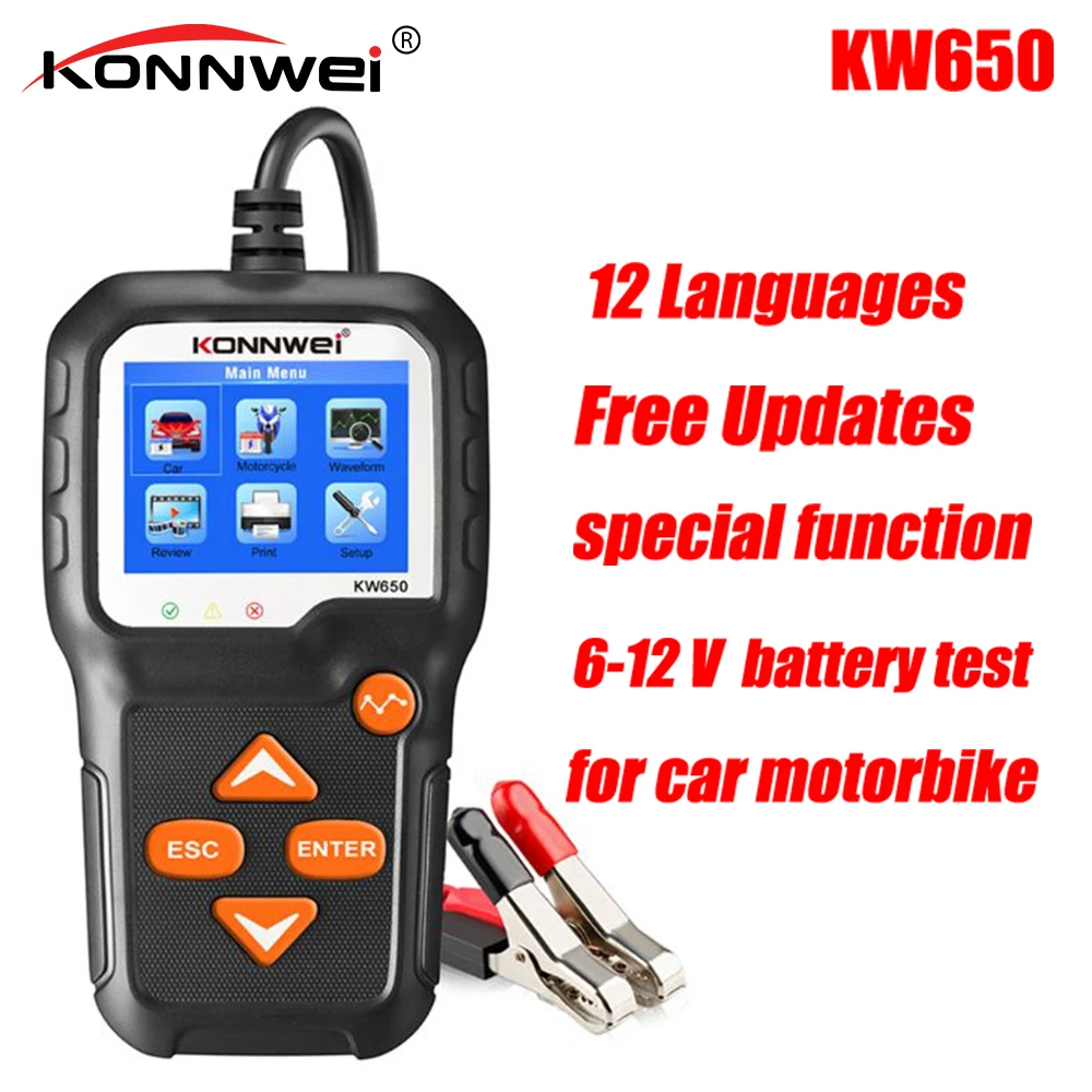 KONNWEI KW650 Батарея тестер автомобилей мотоциклов инструменты 12 языков сгибать