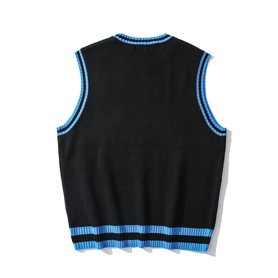 Description Picture 5 of itemCollege Knitted Vest Sweaters Men Women Street Hip Hop Casual Band Cartoons Anime Pattern O-neck Sleeveless Sweaters Tops 2022