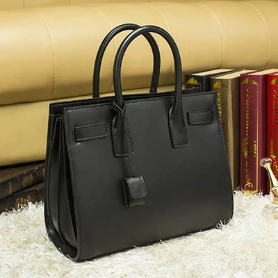 Роскошная сумка-тоут для женщин, сумки из натуральной кожи, дизайн, высокое качество, Классическая Дамская сумка на плечо, кошелек с фурнитурой - Цвет: Черный
