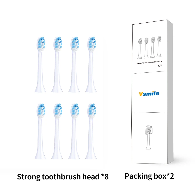 8 White Brush Heads Vsmile 4 или 8 Сменные насадки для зубных щеток белые “сильные” насадки для электрической зубной щетки es - Цвет: 8 White Brush Heads