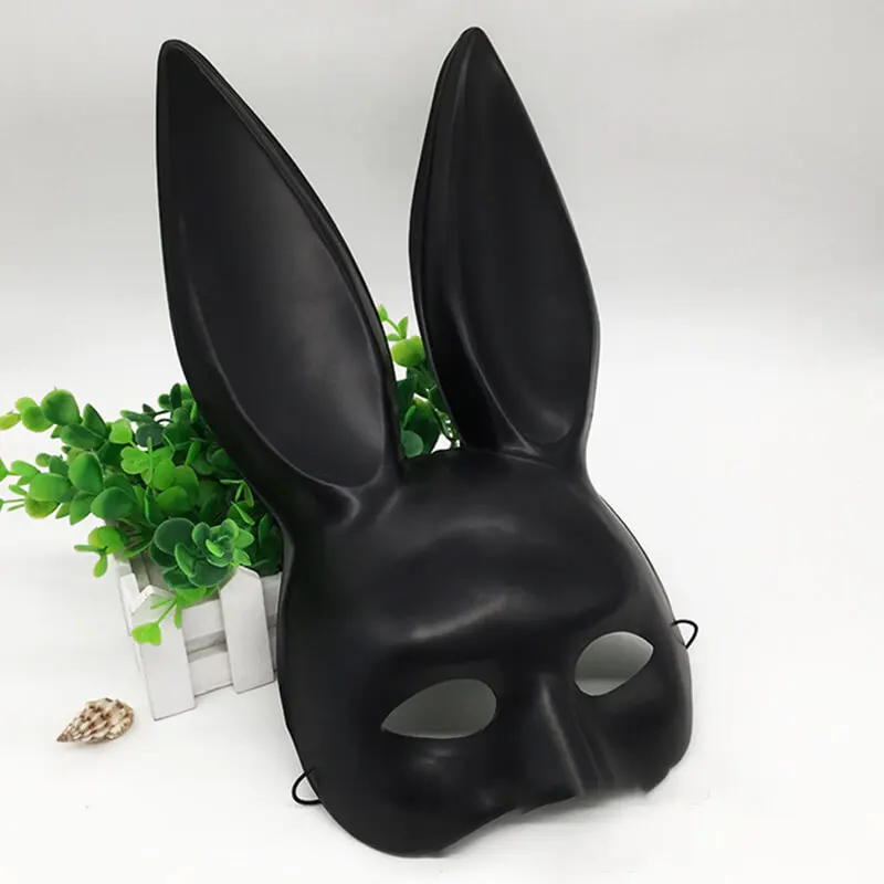 Black matte Mask Утолщенная маска кролика для девочек вечерние косплей маскарад танцевальный бар сексуальные длинные уши Карнавальная маска на пол-лица для Хэллоуина маска кролика Пасхальный бар - Цвет: Black matte Mask