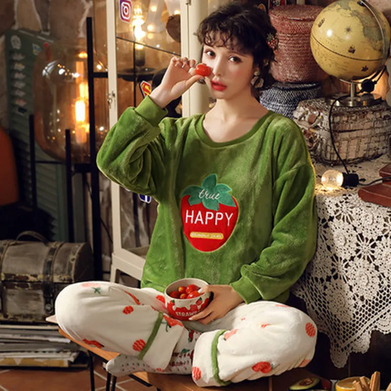 

Autumn and winter coral velvet Pajama girl winter student thickened flannel sweet lovely home Pajama Pajama suit