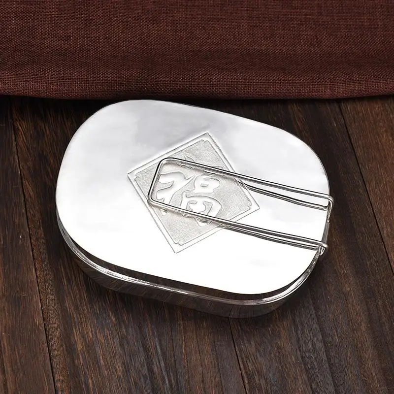 Bento box полная Серебряная миска для риса Ретро Коллекция Ретро квадратная миска для риса Однослойная серебряная посуда с крышкой - Цвет: 600G