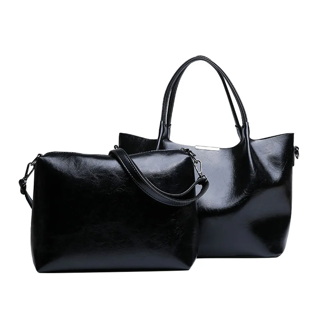

2Pcs Luxury A Women Bag Big Leather Bags For Women 2019 Fashion Black Zipper Lady'S Shoulder Bag Vintage Messenger Women'S Bags