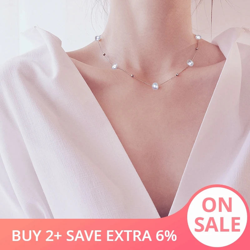 925 Sterling Silver Floating Pearl Necklace Fine Jewelry