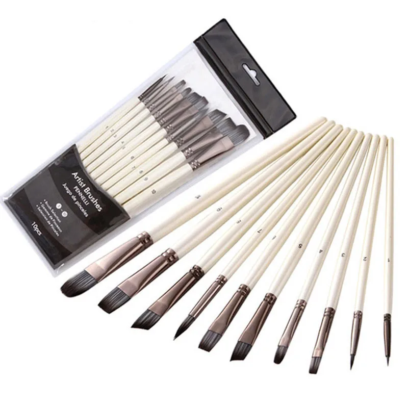 10pcs Artist Paint Brushes Set Anti-Shedding Synthetic Nylon Tips Paintbrushes for Acrylic Oil Watercolor Gouache Art Face Body 10pcs round artist paint brushes set synthetic nylon pointed tips for acrylic oil watercolor gouache art face body painting