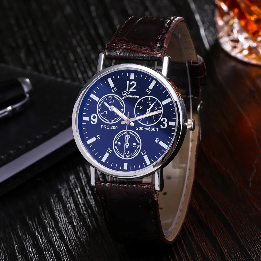 New Blu Ray Glass Watch Men Neutral Quartz Simulates Quartz Watch Clock Luxury Top Brand Cheap Watch Mens Watches