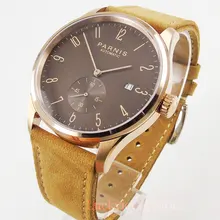 Luxo Clássico 42mm Subiu Homens Relógio de Ouro Dial Data Função de Café Camelo Cinta RUA Movimento(China)