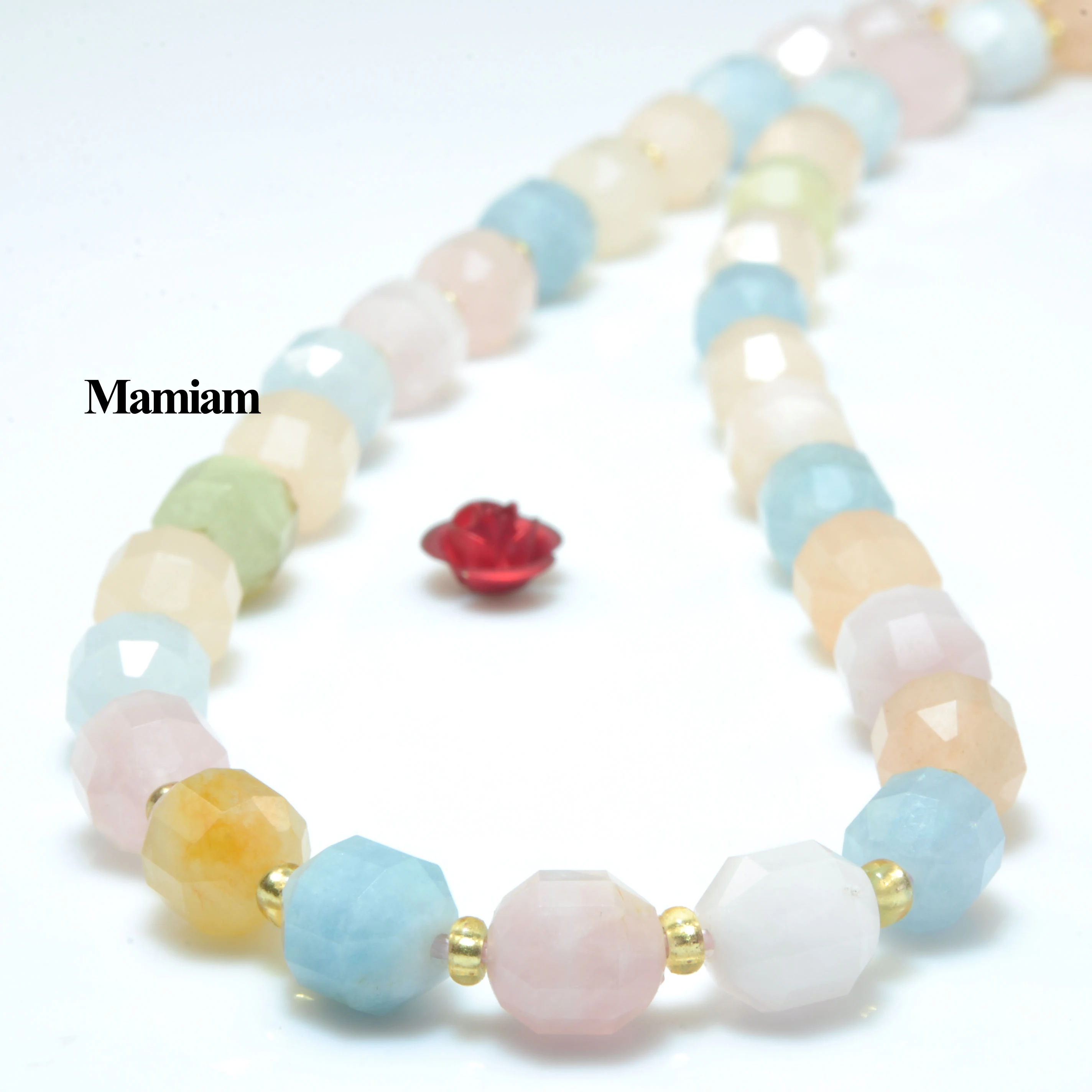 

Mamiam Natural Morganite Faceted Cylinder Beads 7x8mm Smooth Round Loose Stone Diy Bracelet Necklace Jewelry Making Gift Design