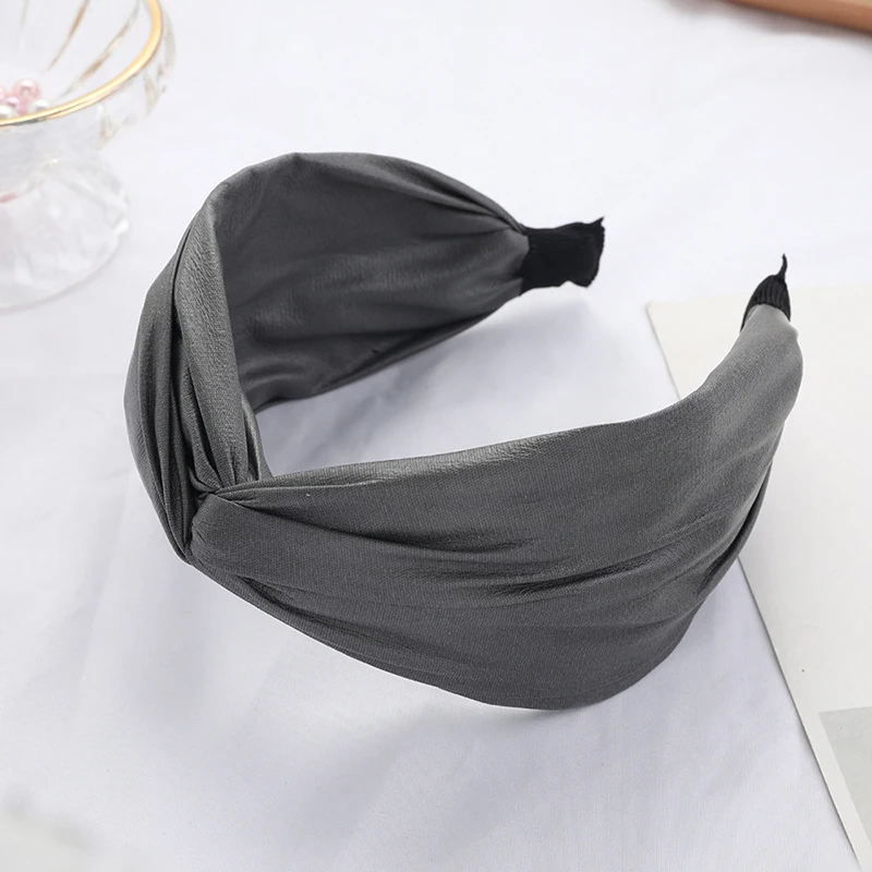 pu wide grey Модный яркий цвет из искусственной кожи, повязка на голову для волос, обруч на голову, узел посередине, широкий ободок, лента для волос, одноцветная повязка на голову, головной убор - Цвет: pu wide grey