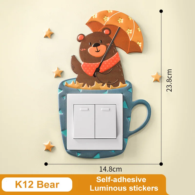 K12 bear Животное Единорог Фламинго крышка мультфильм декор комнаты 3D Настенный силиконовый ВКЛ-ВЫКЛ переключатель светящийся светильник переключатель розетки стикер на стену - Цвет: K12 bear