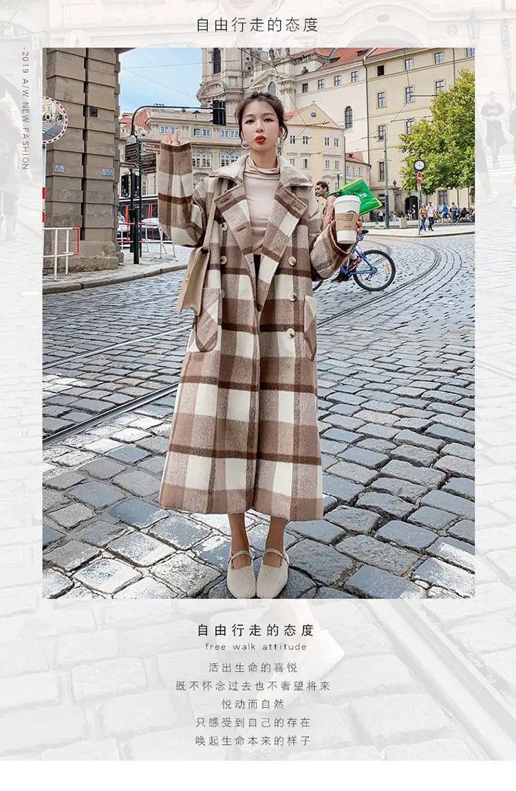 Heydress, зимнее женское плотное теплое шерстяное пальто в клетку, Женское пальто с отложным воротником и карманами, Женская двубортная верхняя одежда