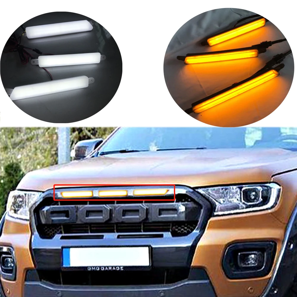 3 Pieces Led Lights For Ranger T8 T7 EVEREST PX MKIII MK3 WILDTRAK Front Grill Mesh Lamp Daytime Leds Light Fog Lamps | Автомобили и