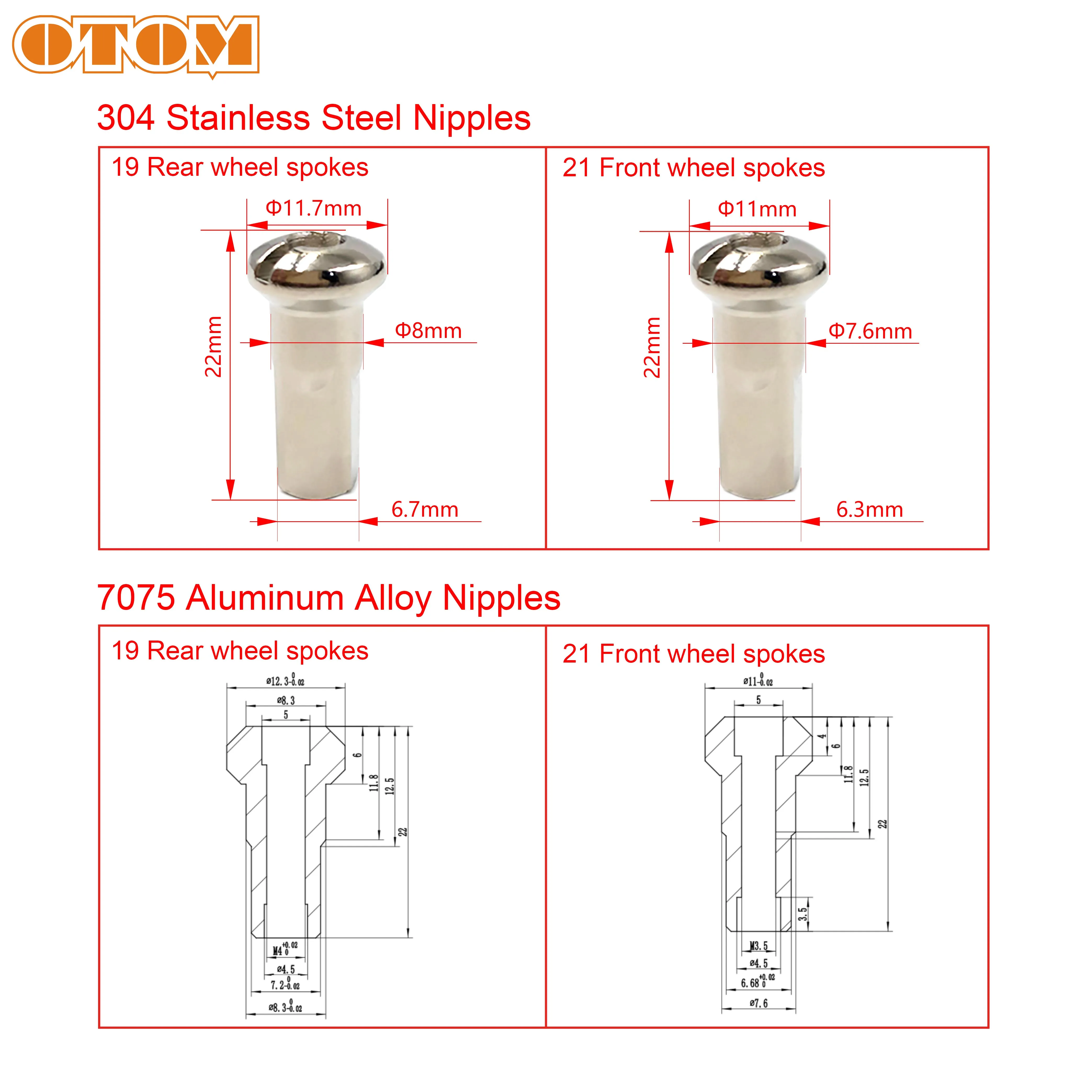 OTOM Motorcycle Front Rear Steel Spokes Nipples For KAWASAKI KX